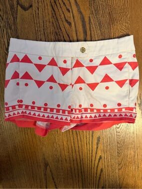 J. Crew White Shorts with Coral Geo Print